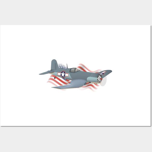 Corsair WWII Airplane with American Flag Wall Art by NorseTech